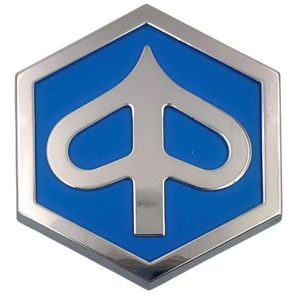 Emblem für Frontmaske, Emblem Piaggio 6-Eck / ca. 65 x 75 mm (seltener Restbestand)