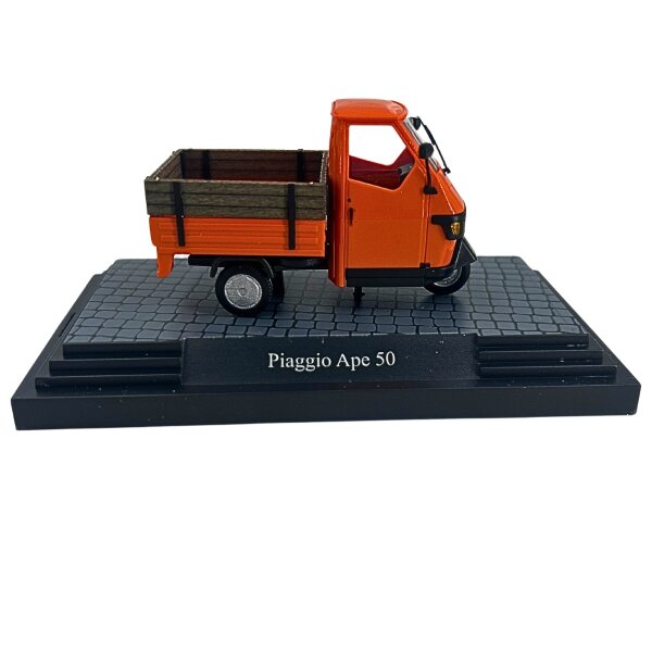 Modell 1:43 PIAGGIO APE 50 Pritsche mit Holzaufsatz orange